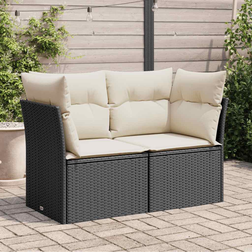 2-personers havesofa med hynder polyrattan sort