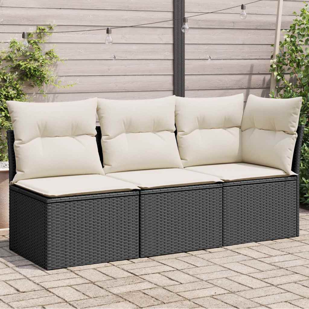 3-personers havesofa med hynder polyrattan sort billede