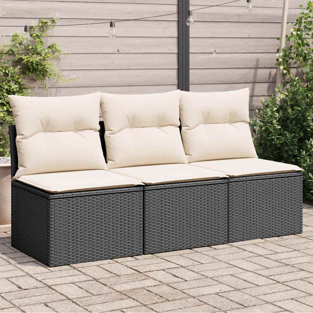 Havestol Med Hynder Uden Armlæn Polyrattan - Sort og cremefarvet / 3x midterdel