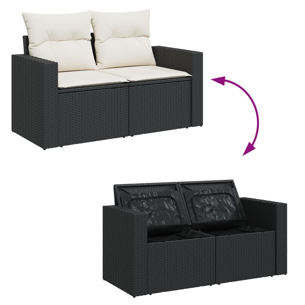 2-personers havesofa med hynder polyrattan sort