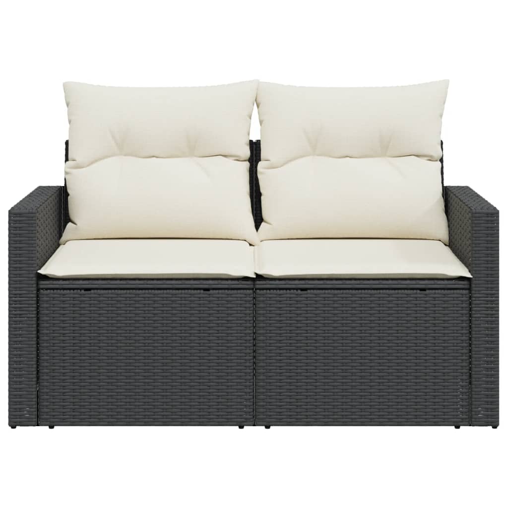2-personers havesofa med hynder polyrattan sort