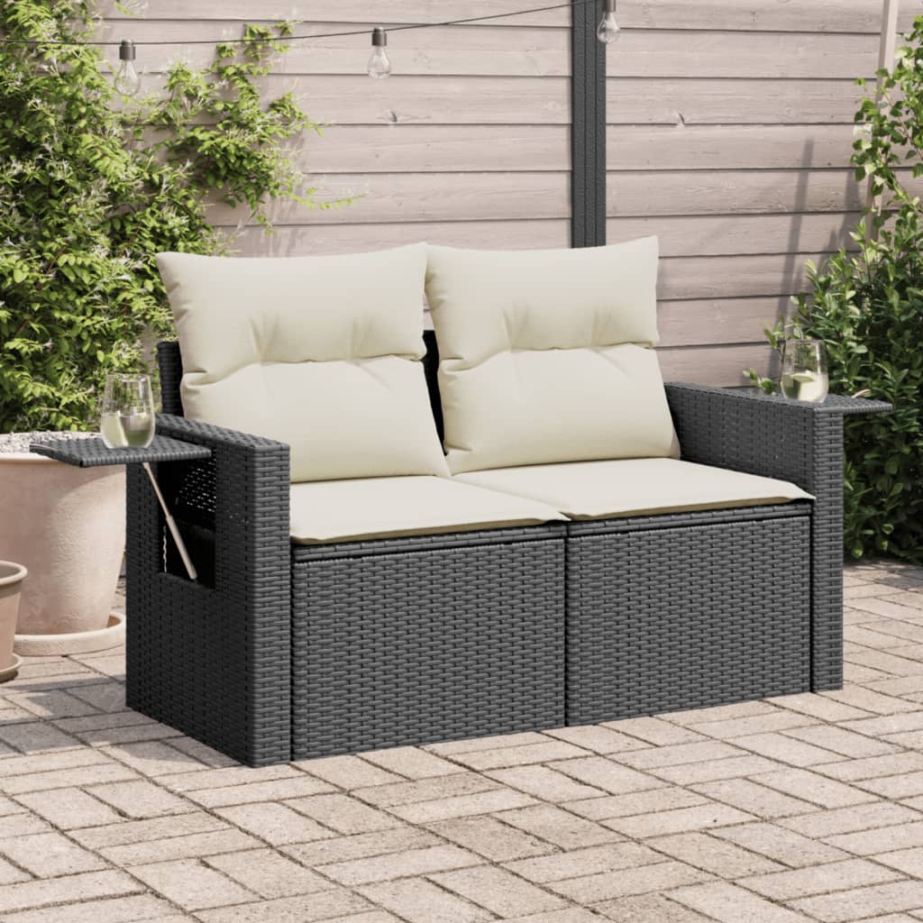 2-personers havesofa med hynder polyrattan sort billede
