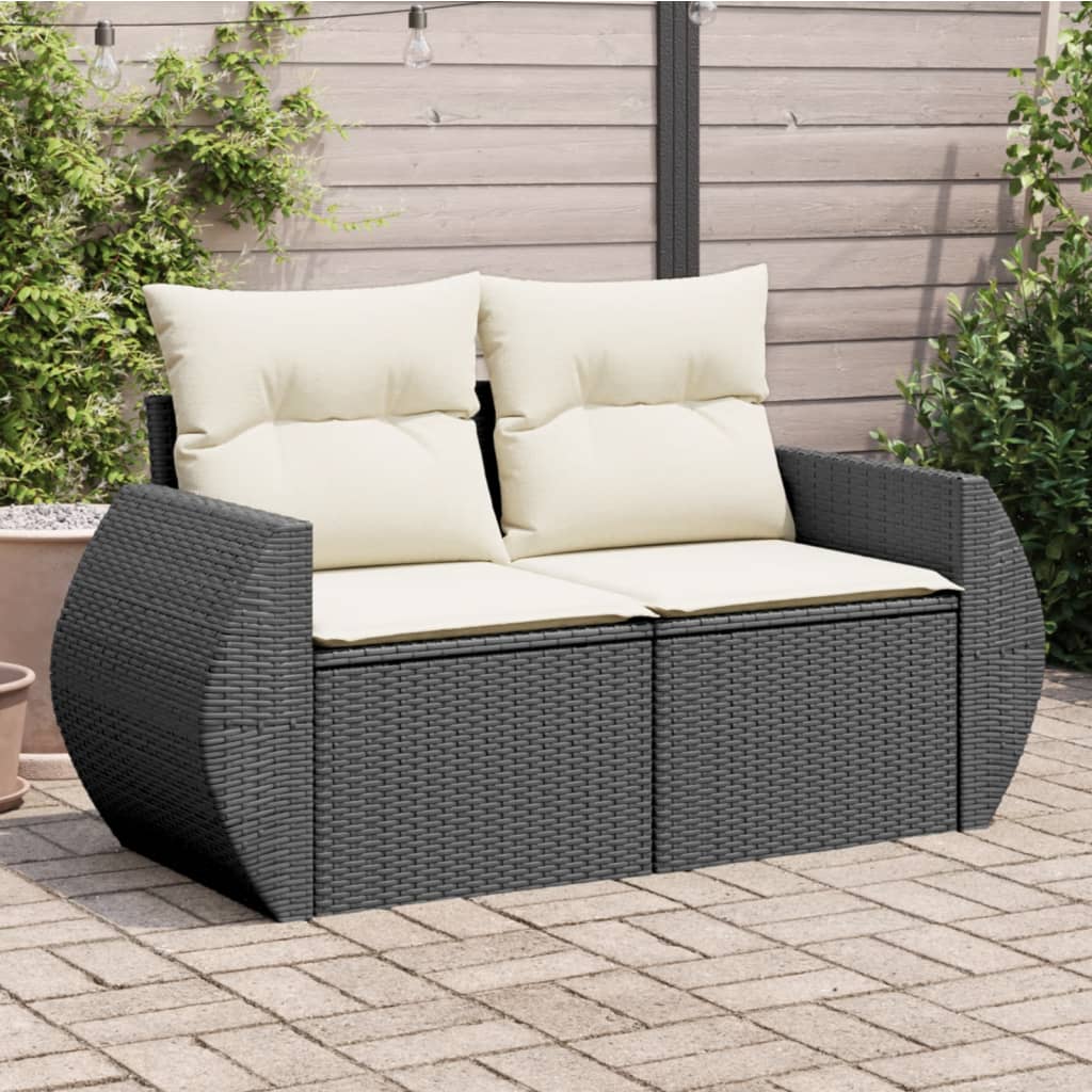 2-personers havesofa med hynder polyrattan sort billede