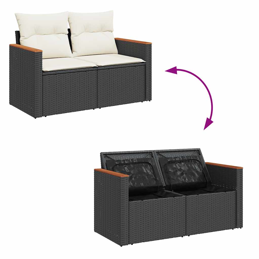 2-personers havesofa med hynder polyrattan sort