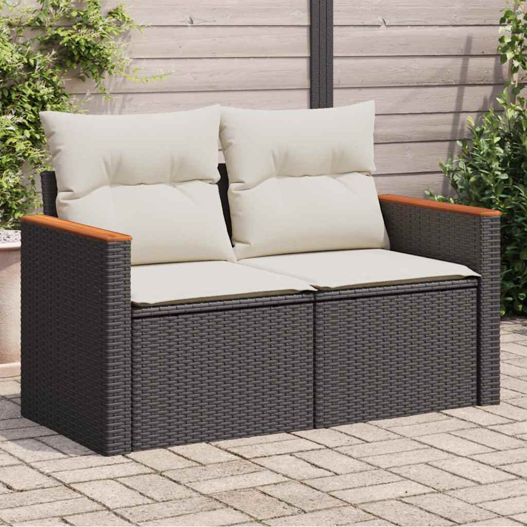 2-Personers Havesofa Med Hynder Polyrattan - Sort og hvid / med opbevaring