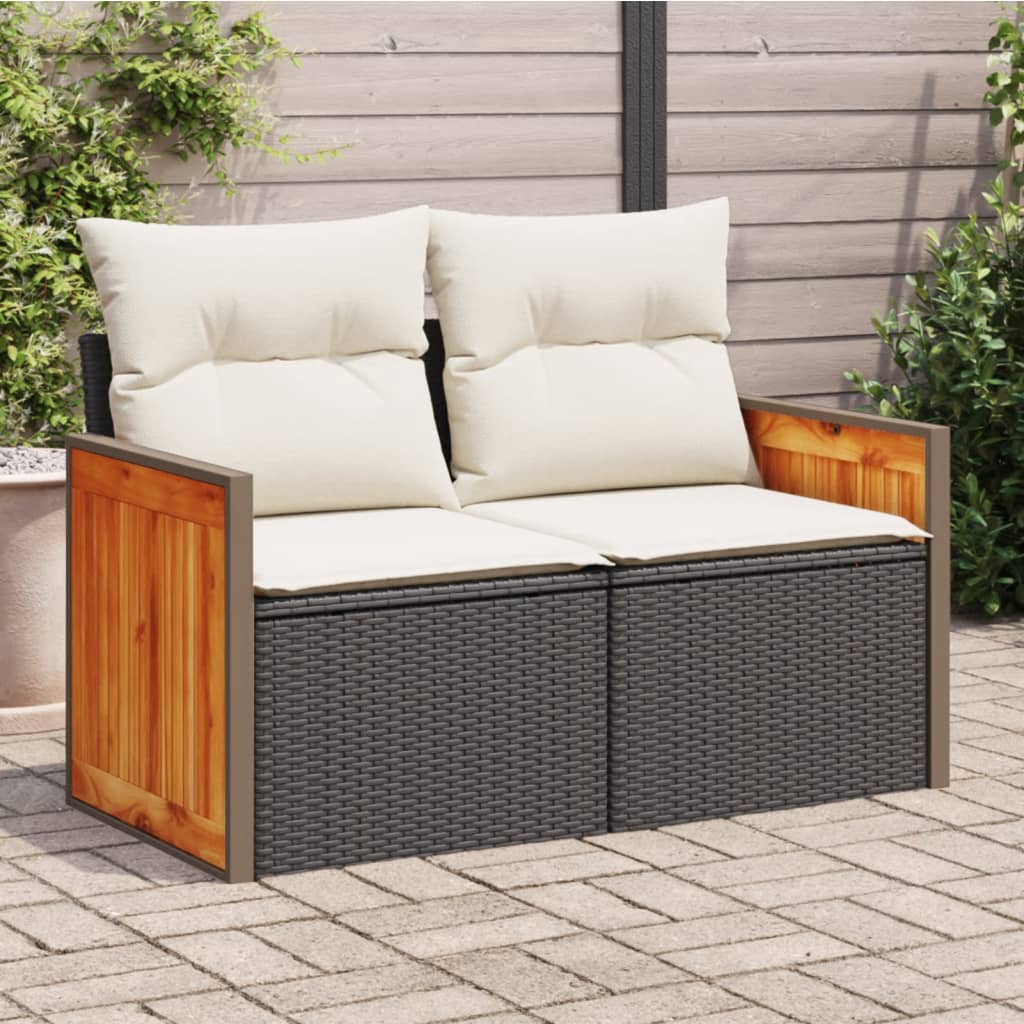 2-Personers Havesofa Med Hynder Polyrattan - Sort og hvid / med opbevaring