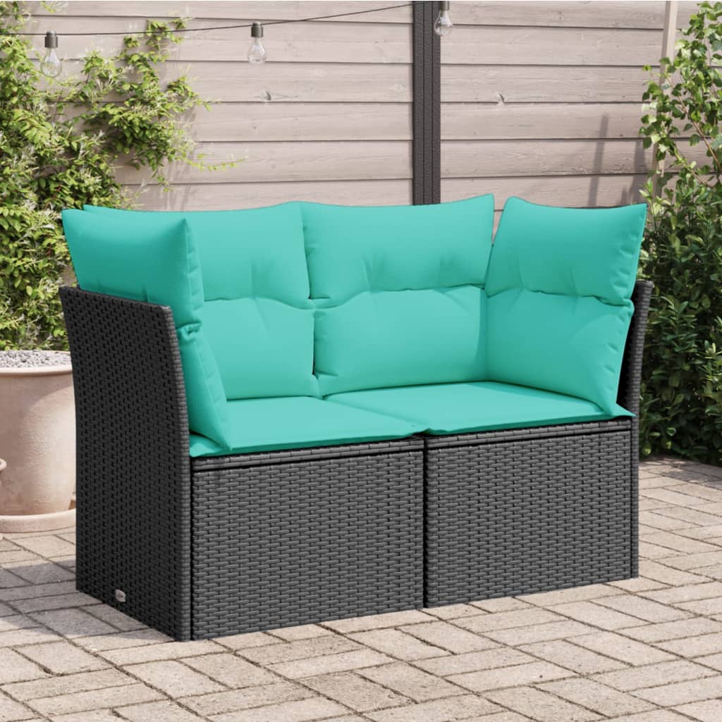 2-personers havesofa med hynder polyrattan sort