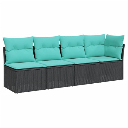 4-personers havesofa med hynder polyrattan sort