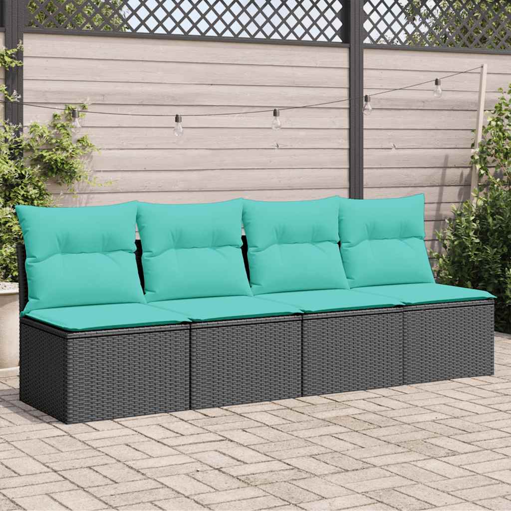 vidaXL Havesofa - 4 Personer med Hynder - Polyrattan - Sort