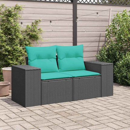2-personers havesofa med hynder polyrattan sort