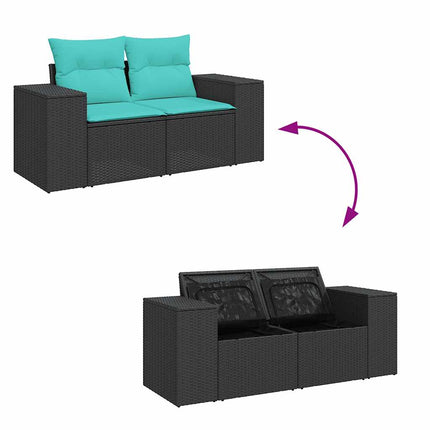 2-personers havesofa med hynder polyrattan sort