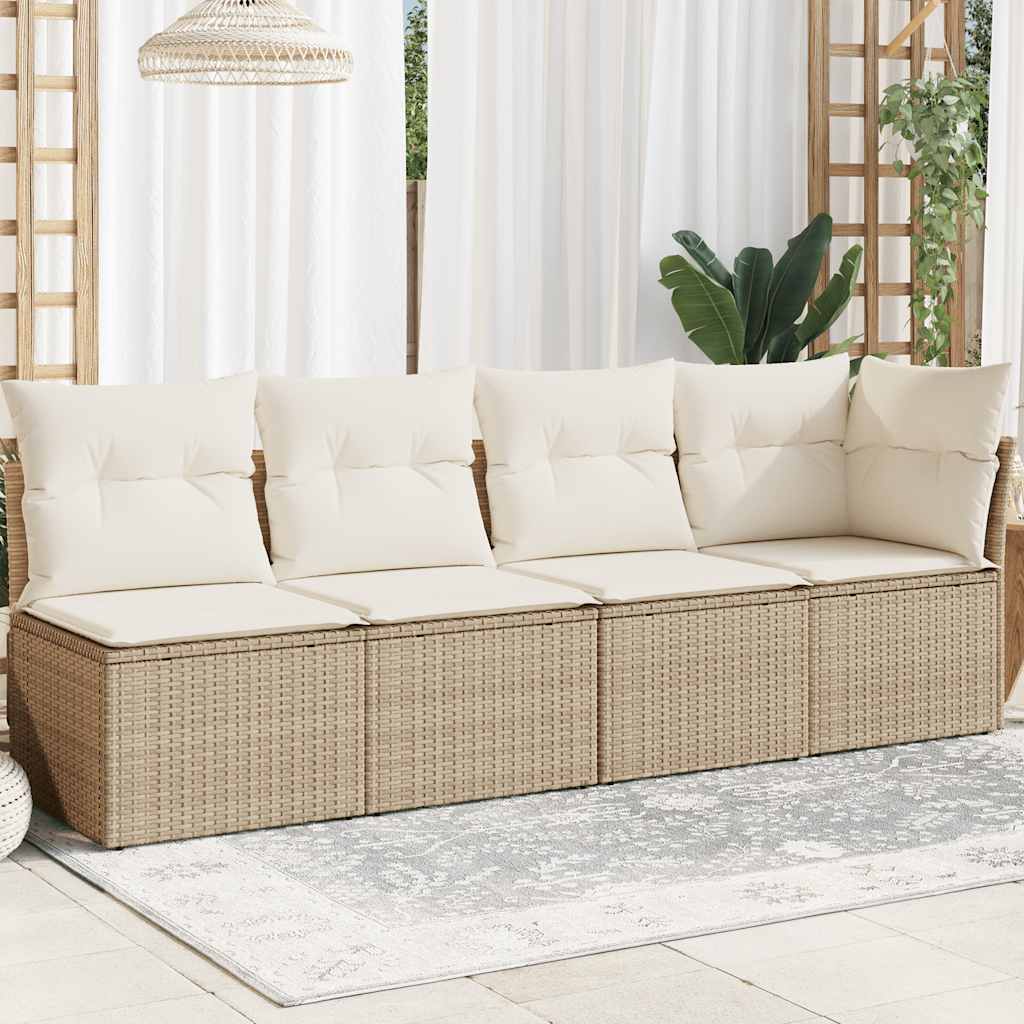 4-personers havesofa med hynder polyrattan beige billede