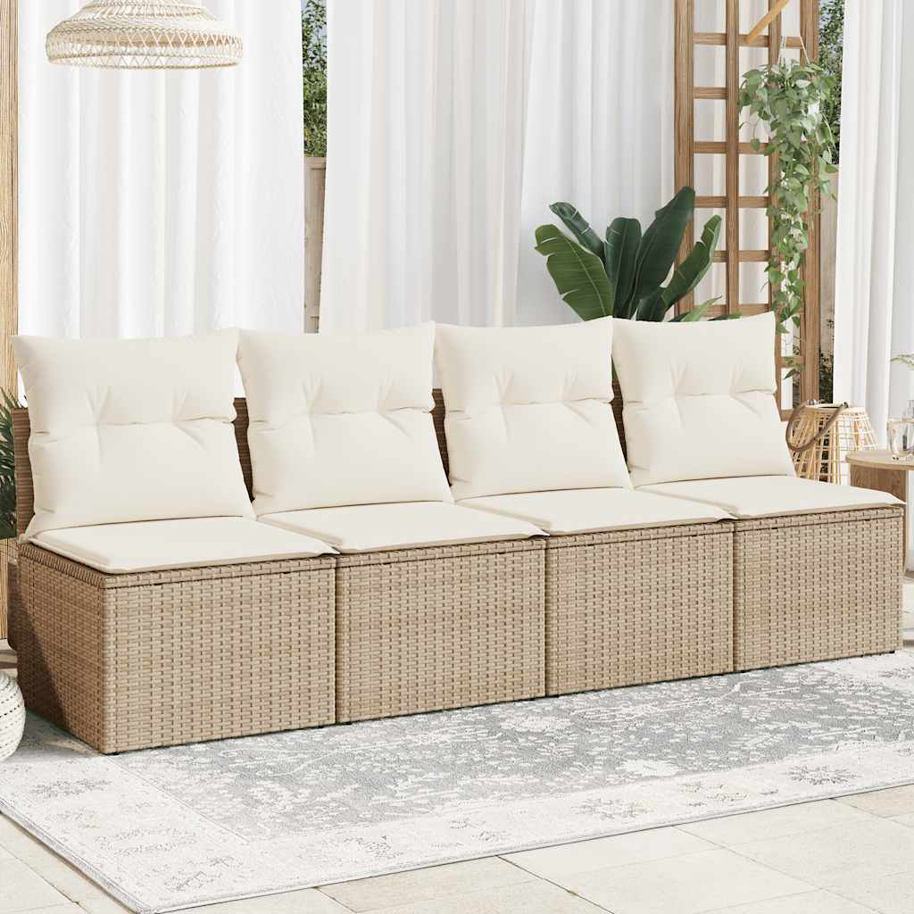 4-personers havesofa med hynder polyrattan beige billede