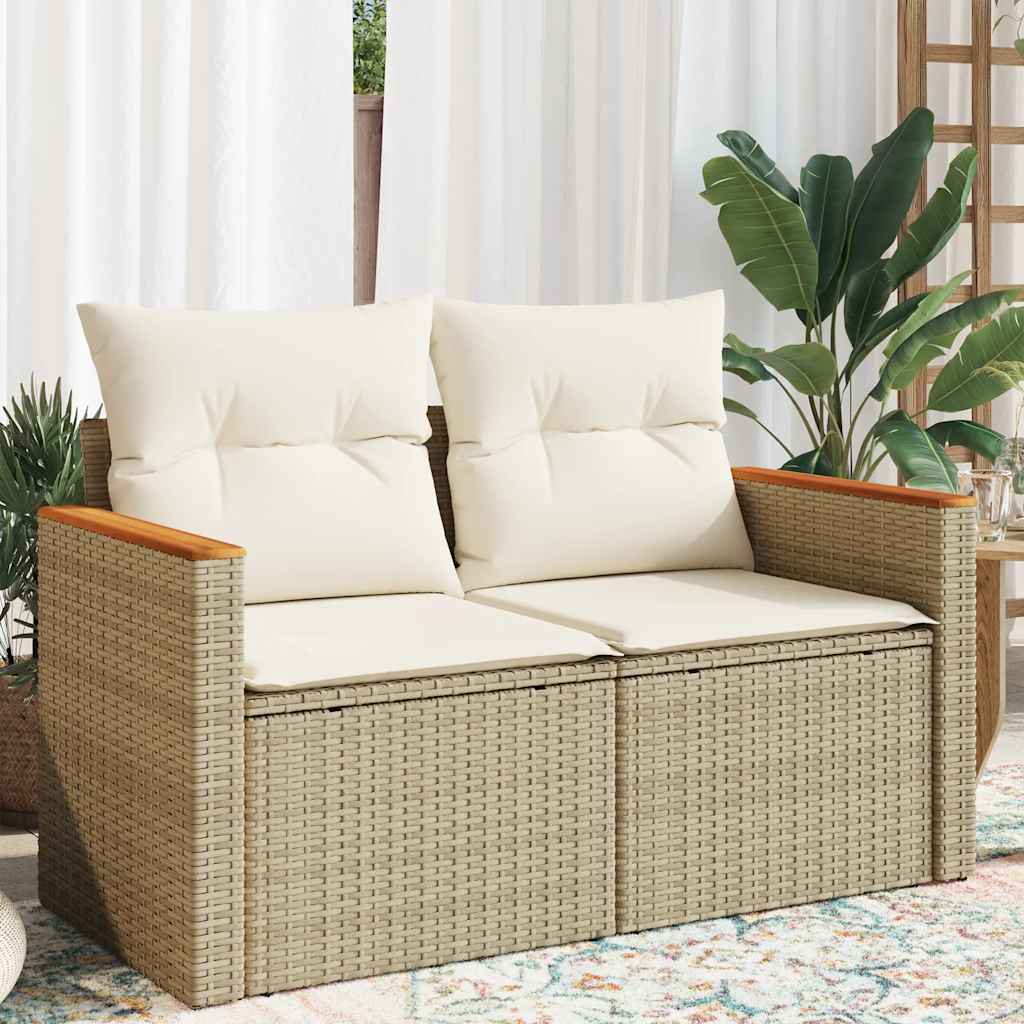 2-personers havesofa med hynder polyrattan beige billede