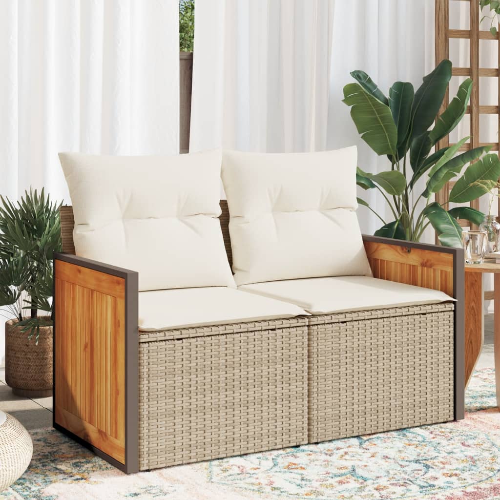 2-personers havesofa med hynder polyrattan beige billede