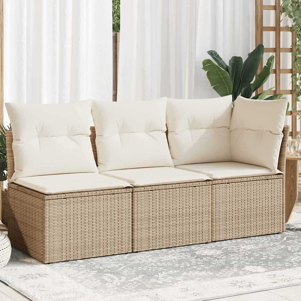 3-personers havesofa med hynder polyrattan beige billede