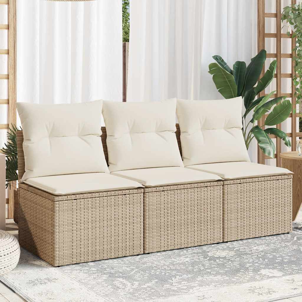 3-personers havesofa med hynder polyrattan beige billede