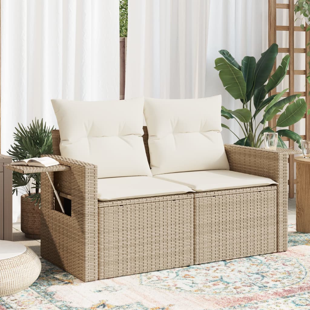 2-personers havesofa med hynder polyrattan beige billede