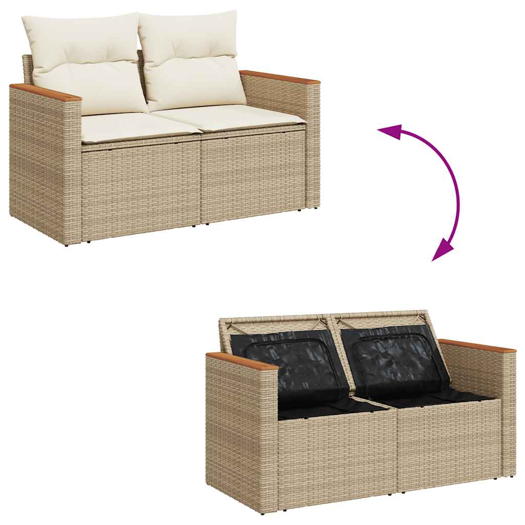 2-personers havesofa med hynder polyrattan beige