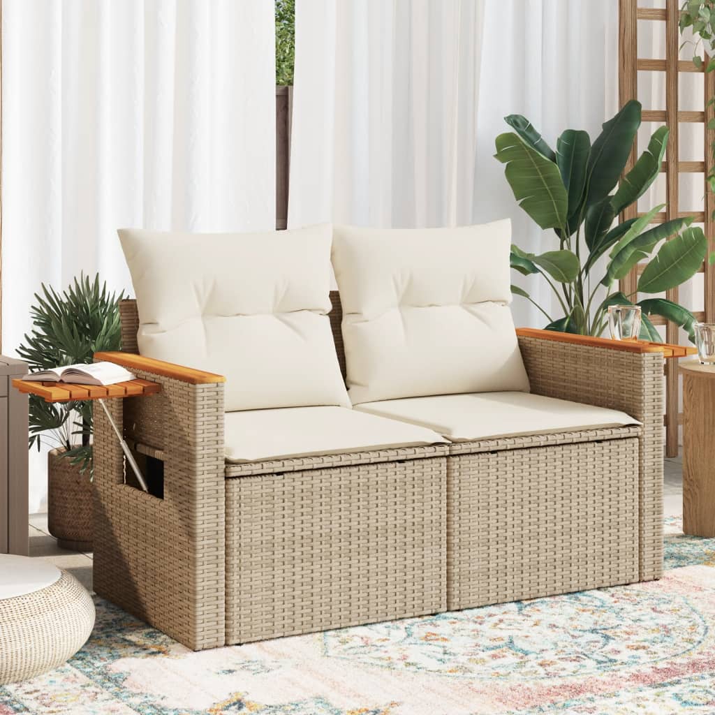2-personers havesofa med hynder polyrattan beige billede