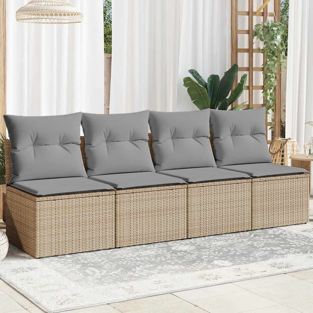 4-personers havesofa med hynder polyrattan beige billede