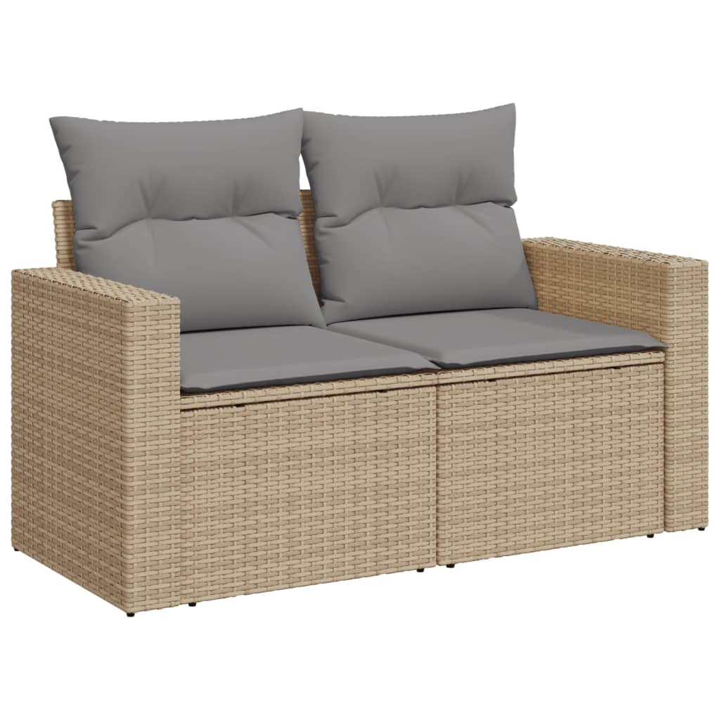 2-personers havesofa med hynder polyrattan beige