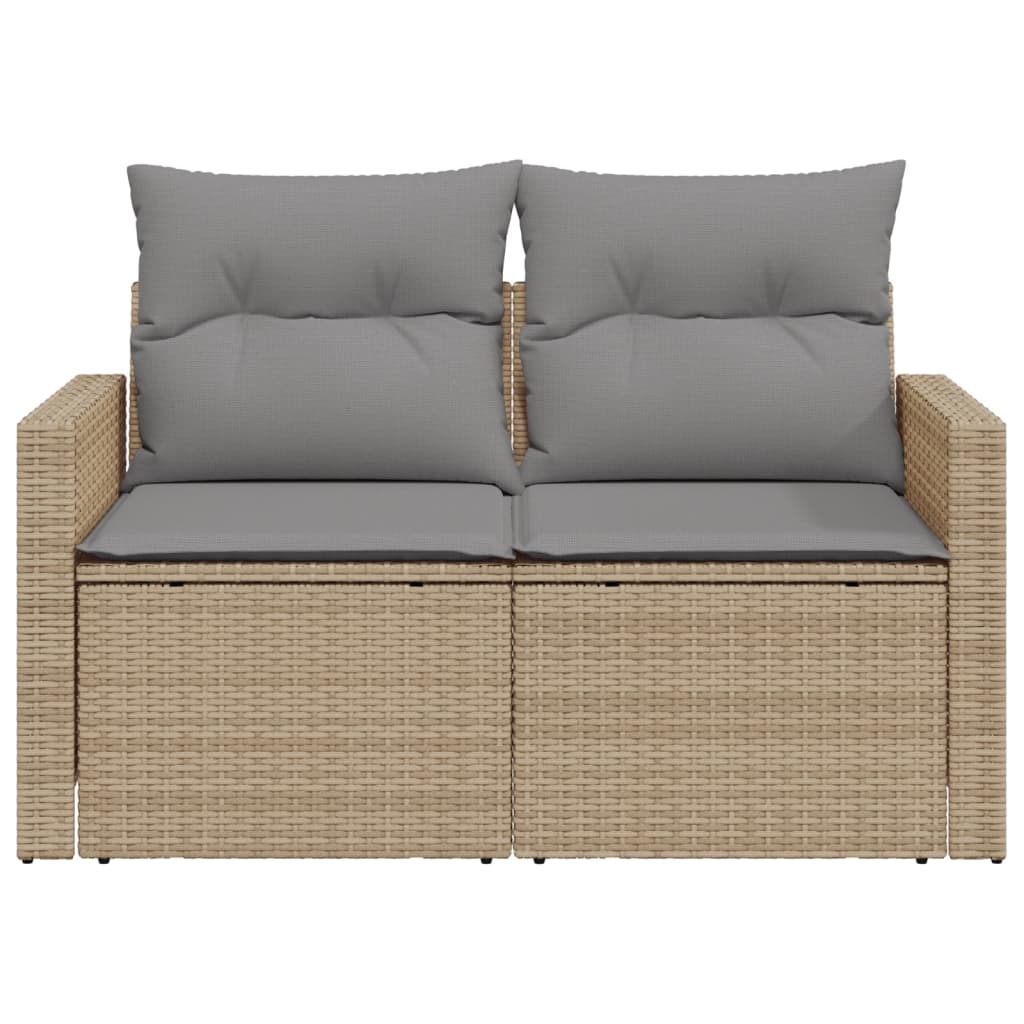 2-personers havesofa med hynder polyrattan beige