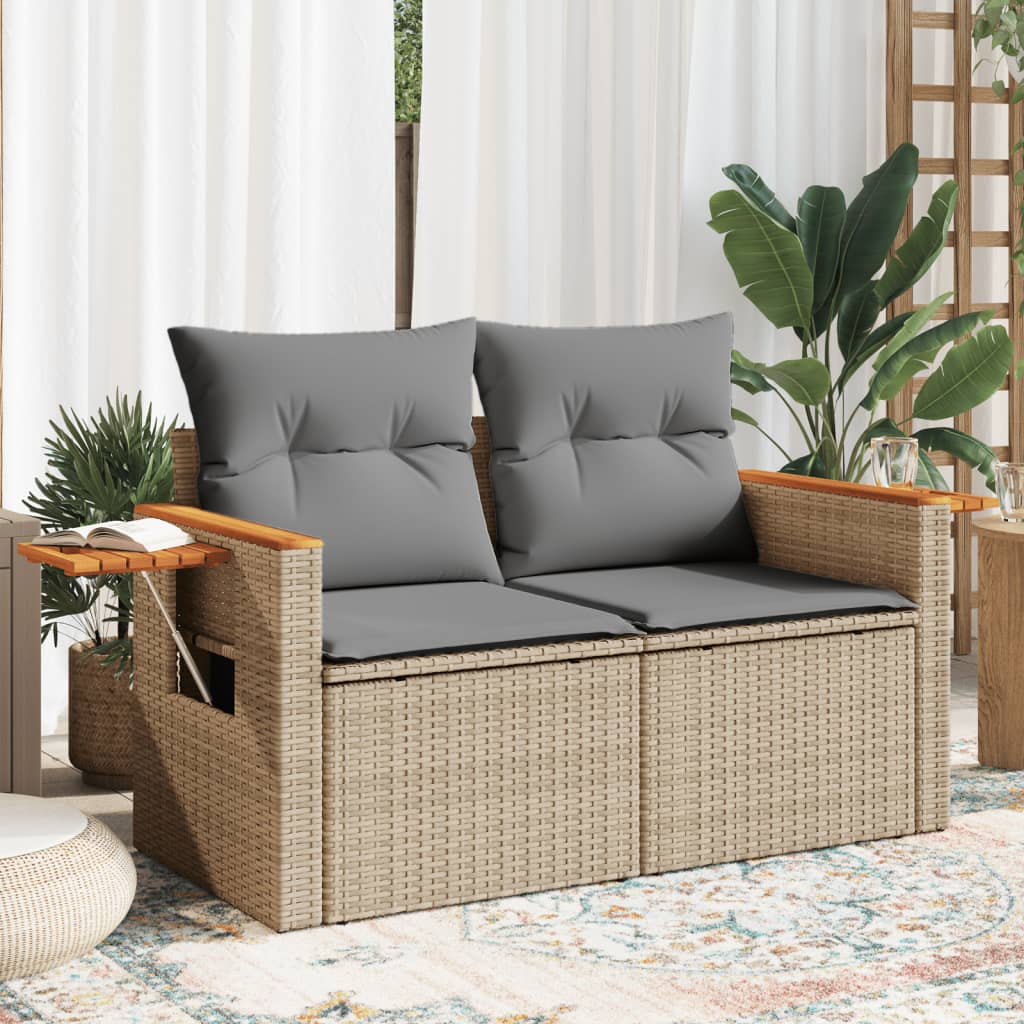 2-personers havesofa med hynder polyrattan beige billede