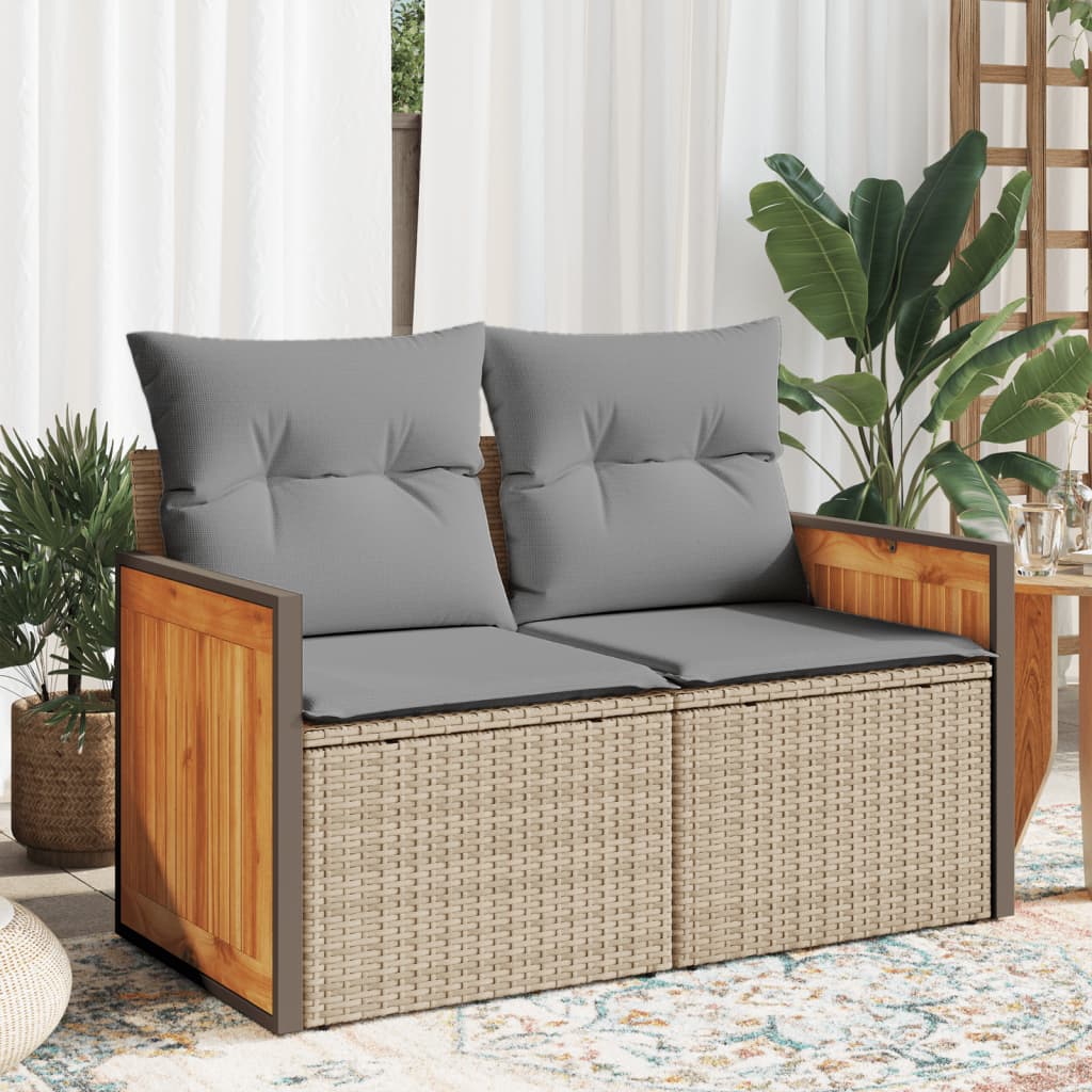 2-Personers Havesofa Med Hynder Polyrattan - beige og lysegrå / uden opbevaring