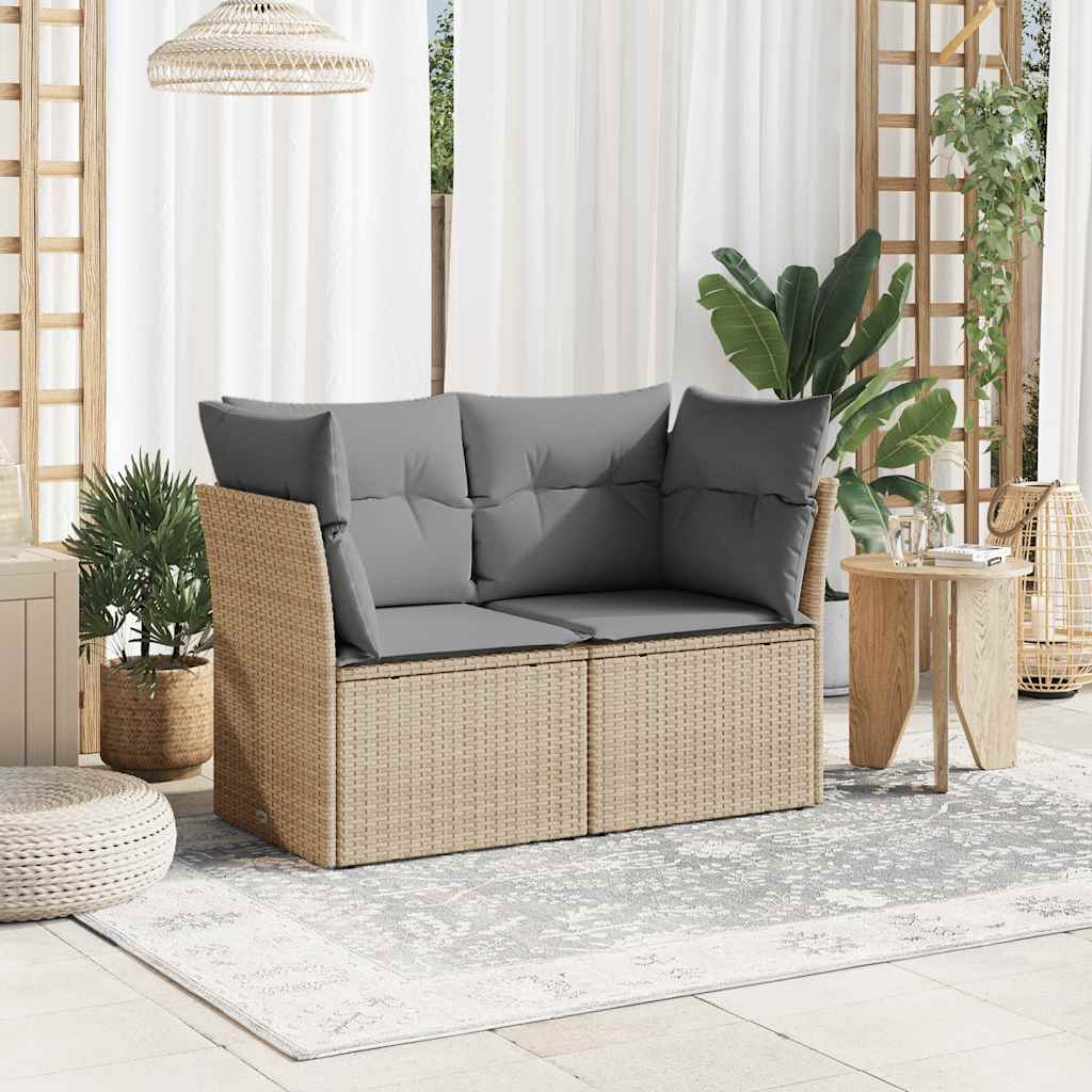 2-personers havesofa med hynder polyrattan beige