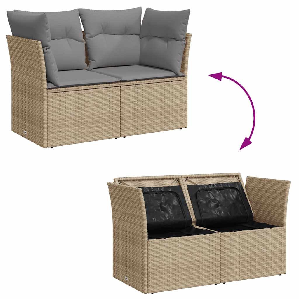 2-personers havesofa med hynder polyrattan beige
