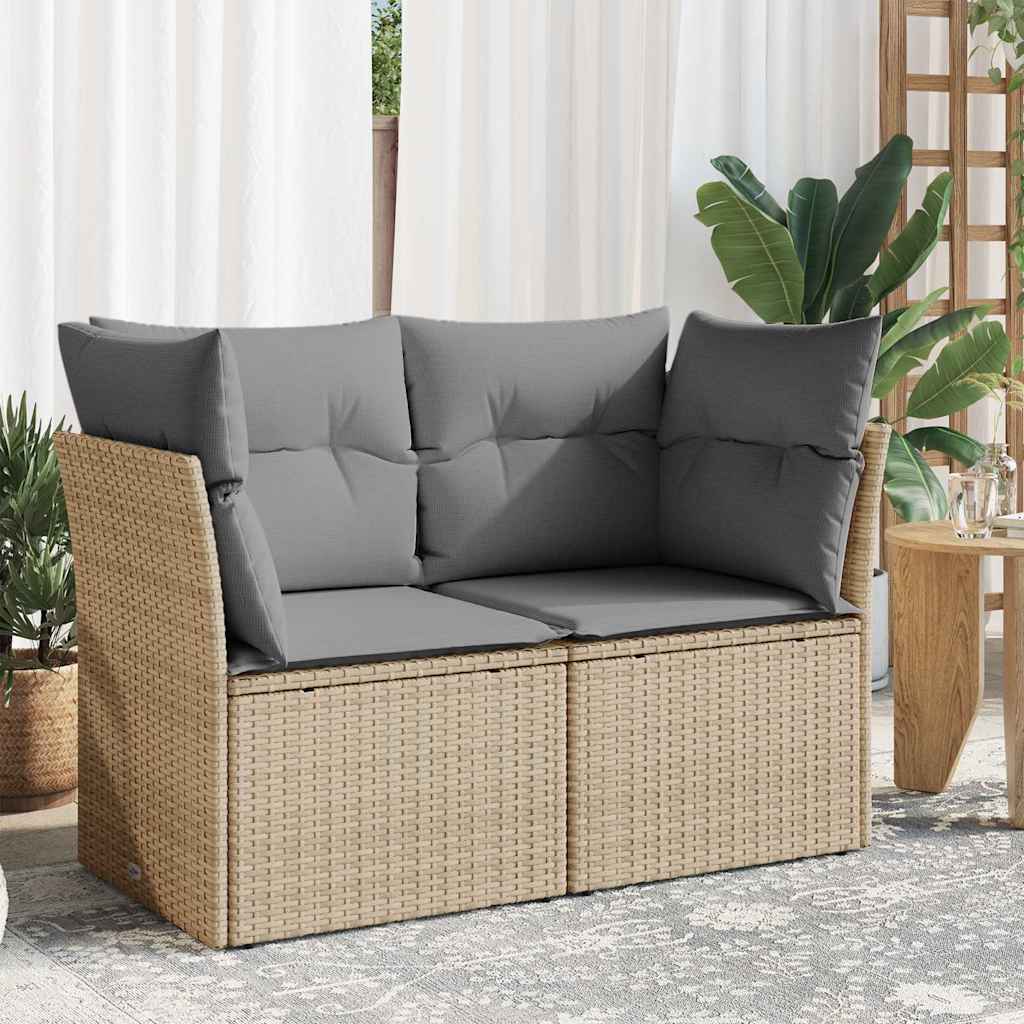 Havestol Med Hynder Uden Armlæn Polyrattan - beige og grå / 2x hjørnedel