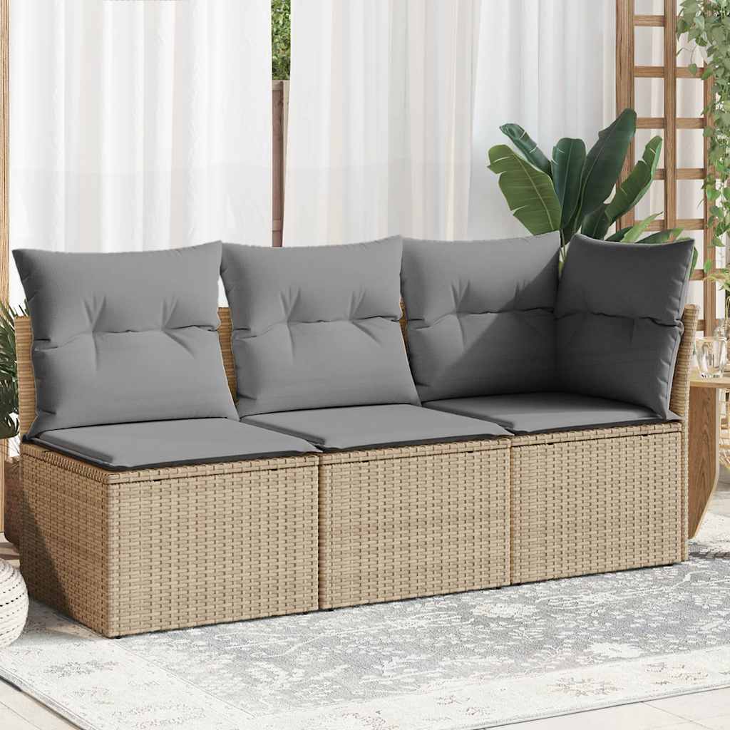 Havestol Med Hynder Uden Armlæn Polyrattan - beige og grå / hjørnedel 2x midterdel