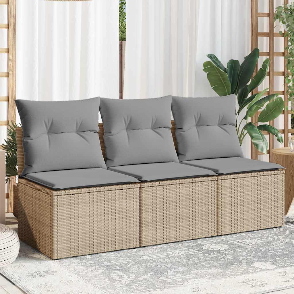 3-personers havesofa i polyrattan med hynder og opbevaring - beige/lysegrå