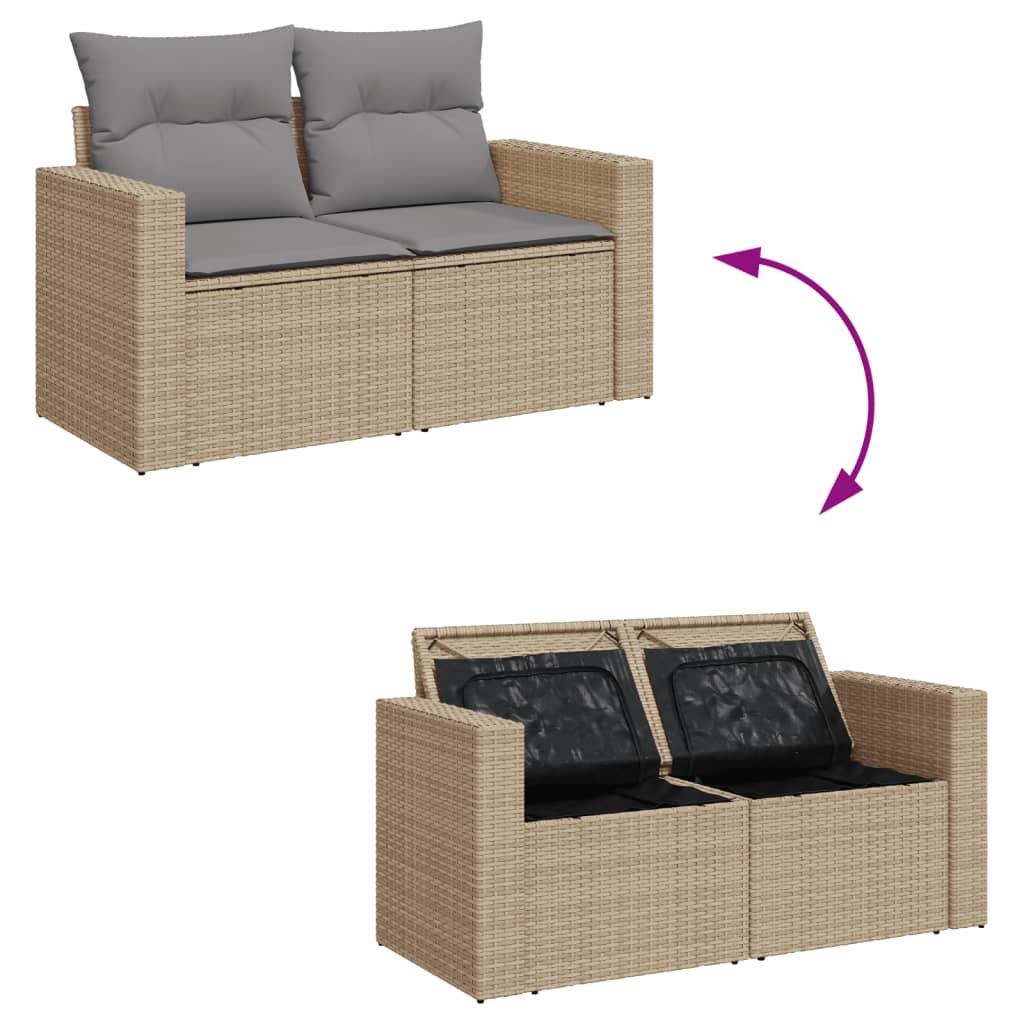 2-personers havesofa med hynder polyrattan beige