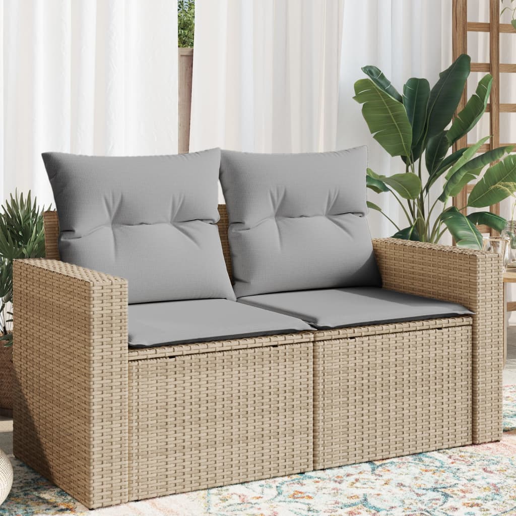 2-personers havesofa med hynder polyrattan beige billede
