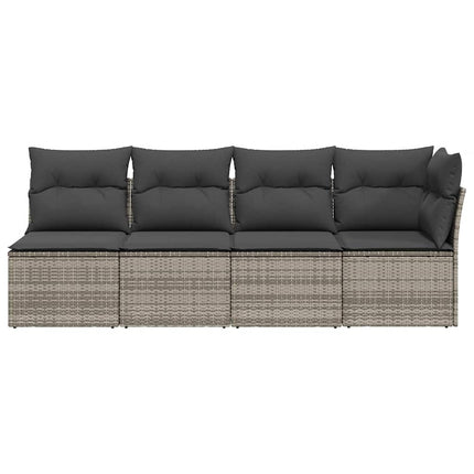 4-personers havesofa med hynder polyrattan grå