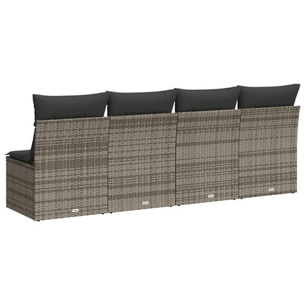 4-personers havesofa med hynder polyrattan grå