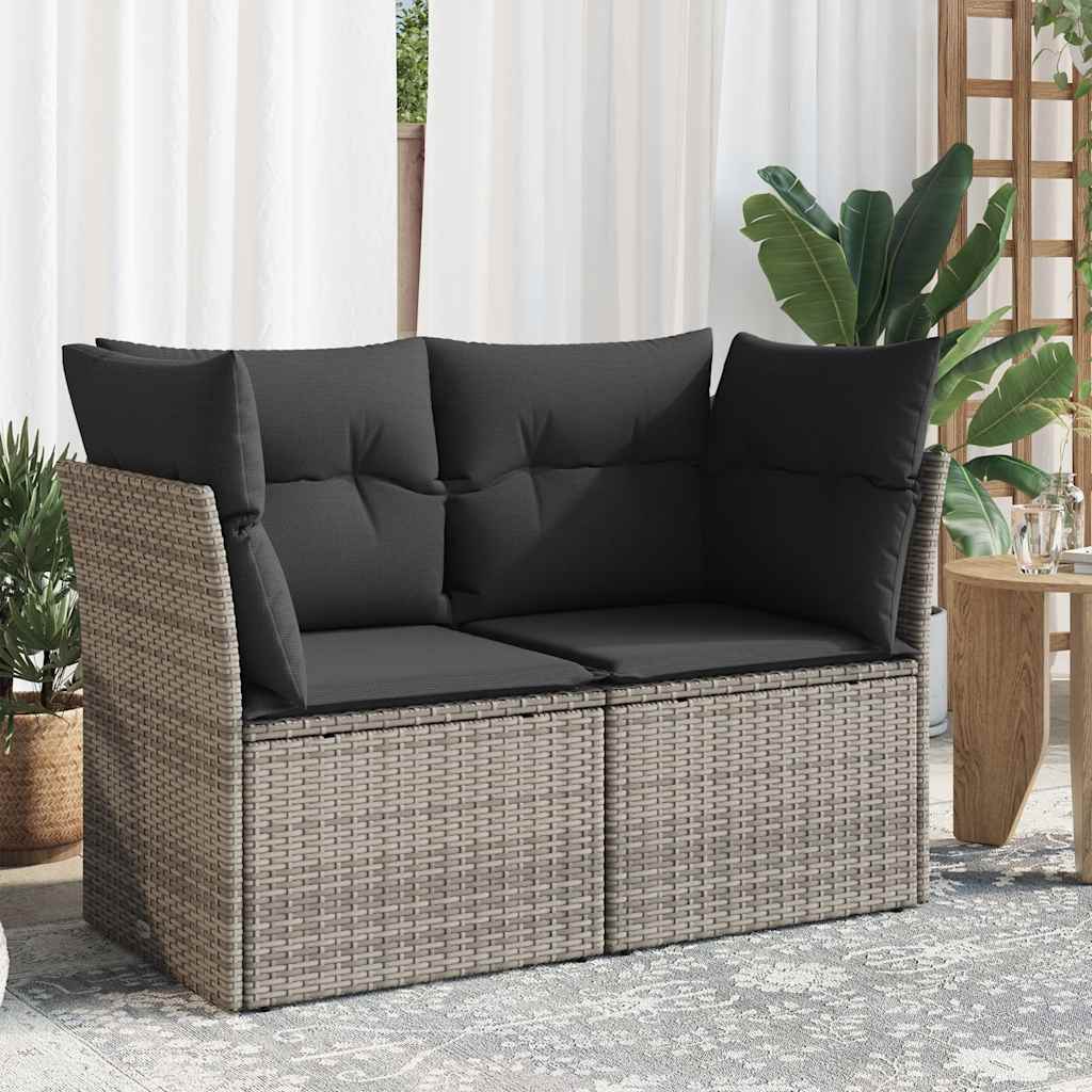 2-personers havesofa i polyrattan med hynder og opbevaring - grå