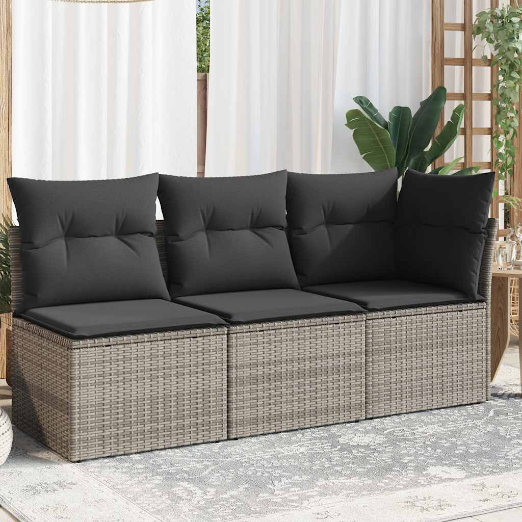 Havestol Med Hynder Uden Armlæn Polyrattan - Grå / hjørnedel 2x midterdel