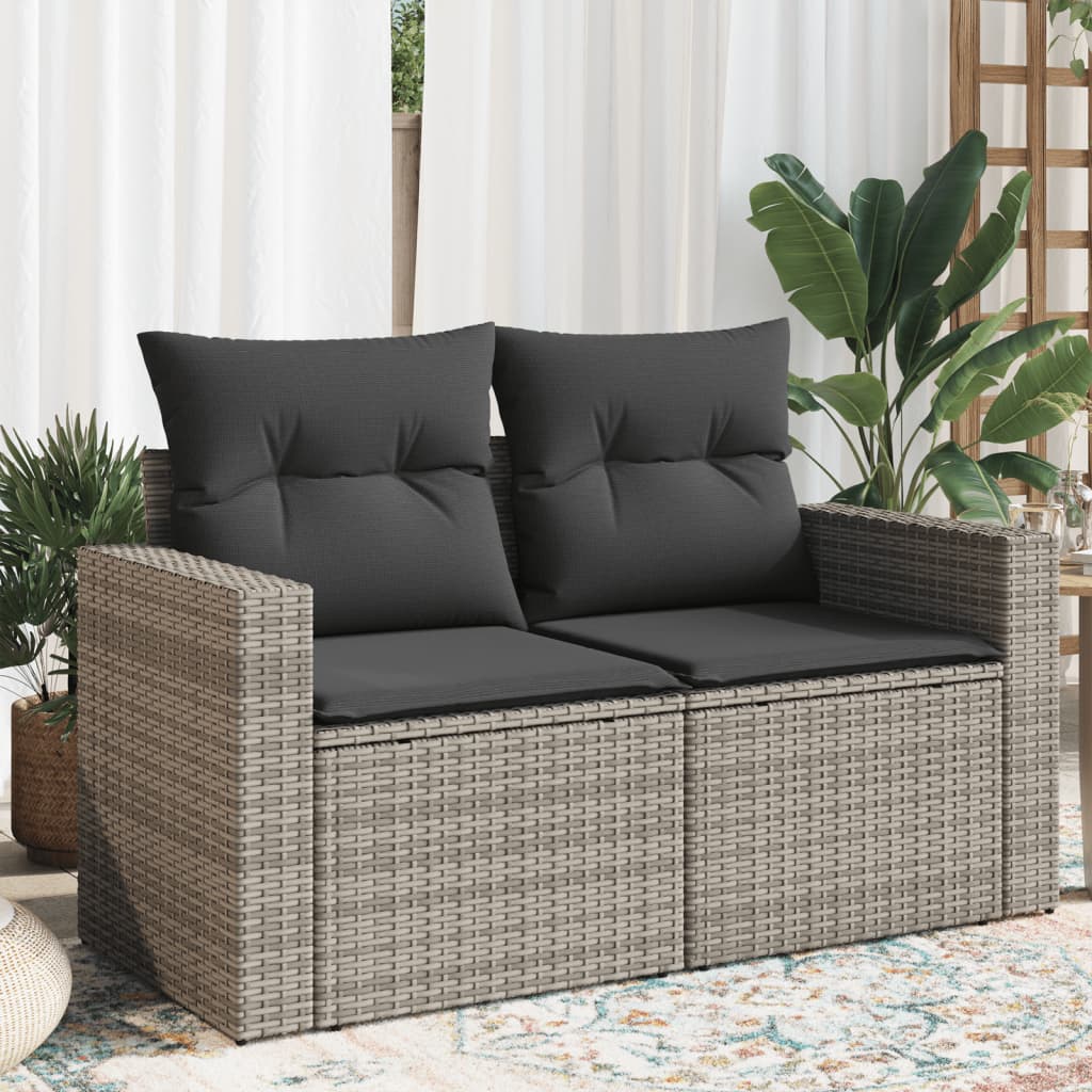 2-Personers Havesofa Med Hynder Polyrattan - Grå / med opbevaring