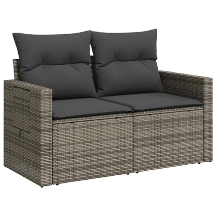 2-personers havesofa med hynder polyrattan grå
