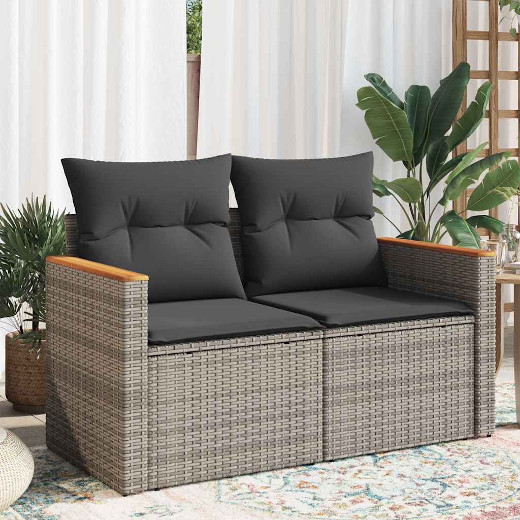 2-Personers Havesofa Med Hynder Polyrattan - Grå / med opbevaring