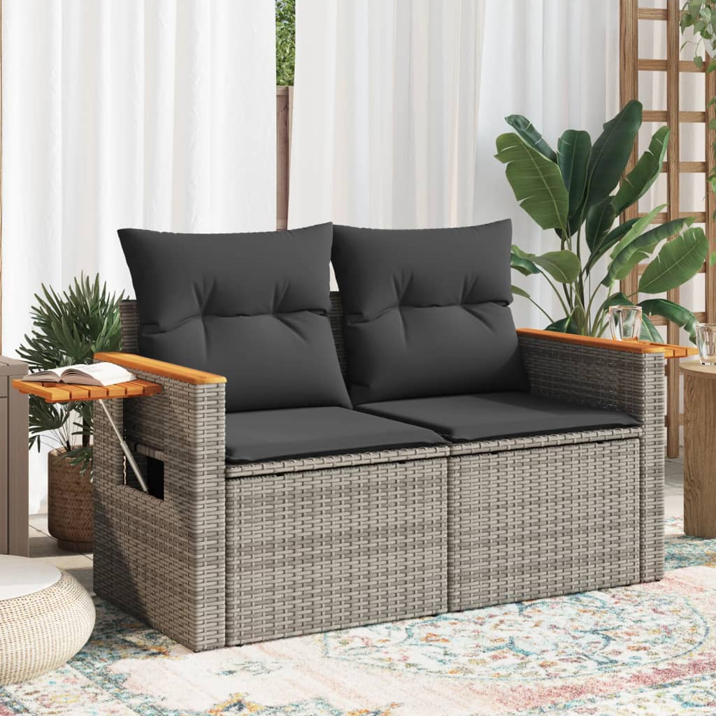 2-Personers Havesofa Med Hynder Polyrattan - Grå / med opbevaring