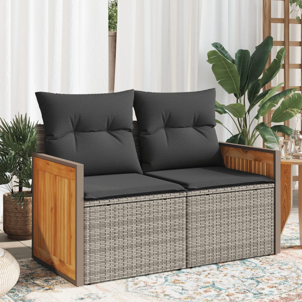 2-Personers Havesofa Med Hynder Polyrattan - Grå / med opbevaring