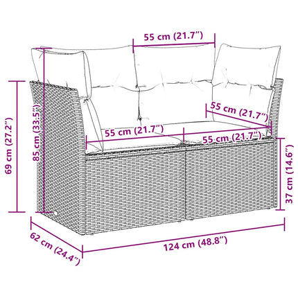 2-personers havesofa med hynder polyrattan lysegrå