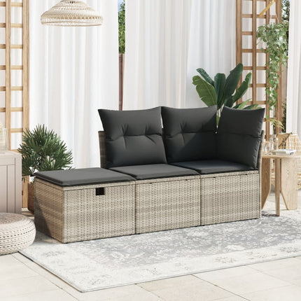 haveskammel med hynde 55x55x37 cm polyrattan lysegrå