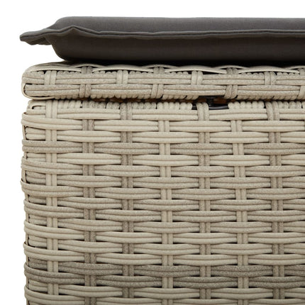 haveskammel med hynde 55x55x37 cm polyrattan lysegrå