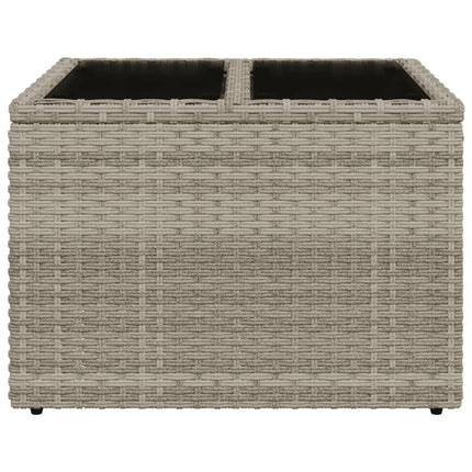 havebord med glastop 55x55x37 cm polyrattan lysegrå