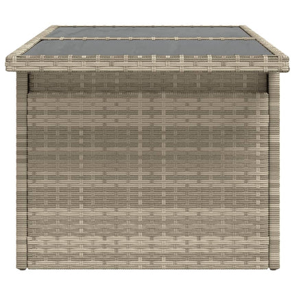 havebord med glastop 100x55x73 cm polyrattan lysegrå